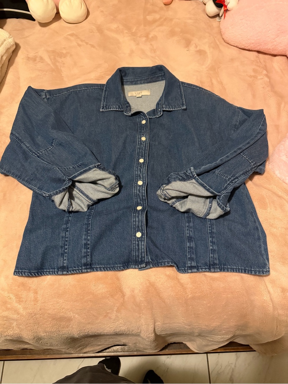 LOFT Medium Blue Denim Button-Front Jacket